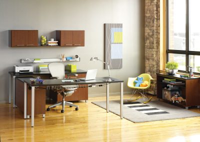 Custom work from home office with desk, credenza and storage. Available in Chattanooga and Knoxville Closet Solutions.